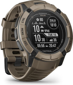 Garmin Instinct 2X Solar Tactical editie 50 mm bruin met een bruin siliconen polsband