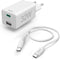 Hama Snellader met oplaadkabel, 1x USB-C, 1x USB-A, PD, 32 W, 1 m, wit