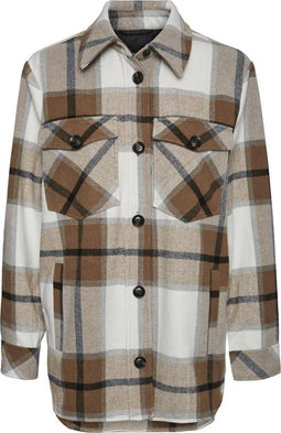 VERO MODA VMOLIVIA CHECK JACKET GA BOOS - Dames Jas - Oversized model met knoopsluiting - Maat L (40)