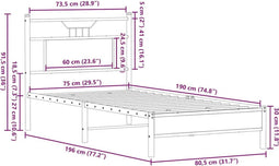 vidaXL - Bedframe - zonder - matras - hout - gerookt - eikenkleurig - 75x190 - cm