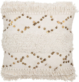 J-Line kussen Getufd Franjes - katoen - pailletten/wit/goud