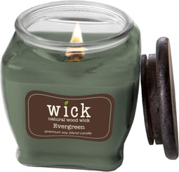 Colonial Candle – Wick Evergreen - 425 gram | geurkaars sojablend | 60 tot 90 branduren | houten knisperlont | kruidig en fris | aldehydes, perzik, aardbei en ananas, groene bladeren, hout en mos | herfst, winter en kerst kaars|