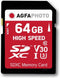 AgfaPhoto SDXC - Geheugenkaart 64GB - Max. leessnelheid 100MB/s - Max. schrijfsnelheid 50MB/s - Class 10 UHS-I V30