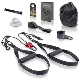 Happygetfit - Sling Trainer Set (7-delig) – Uitgebreide sling trainer kit met katrol, deuranker, wandbevestiging, posters, deurschild, tas en fitnessband voor een effectieve training van het hele lichaam