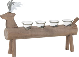 J-Line theelichthouder 4 kaarsen - hout/metaal - bruin