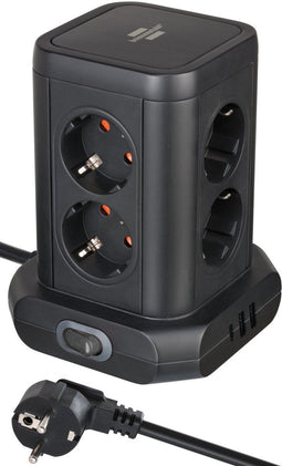 Brennenstuhl - Stekkerdoos toren - 8 geaarde contactdozen 45° opstelling met 2x USB A en 1x USB C (2m kabel) - zwart