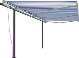 vidaXL - Luifel - automatisch - uittrekbaar - met - palen - 6x3 - m - blauw - en - wit