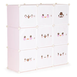Speelgoedkast - 110x110x37 cm - 9 deuren - roze - snuitjes