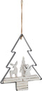 J-Line kersthanger Kerstboom + Figuren - hout/metaal - wit