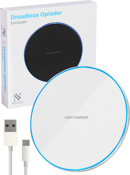 Nuvance - Draadloze Oplader 15W - Fast Charging - Geschikt voor alle Qi-Smartphones - Wit en Zilver