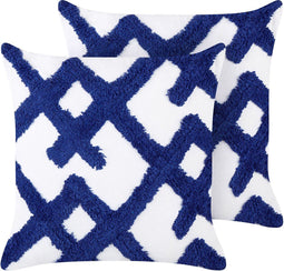 HAZEL - Sierkussen set van 2 - Blauw/Wit - 45 x 45 cm - Katoen