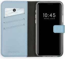 Selencia iPhone 12 Pro / 12 - Echt Lederen Bookcase - 3 Pashouders - Air Blue