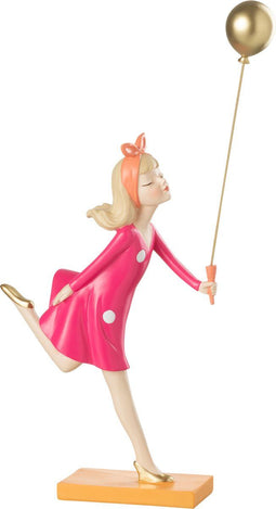 J-Line Meisje Op Staander Ballon Resine Mix