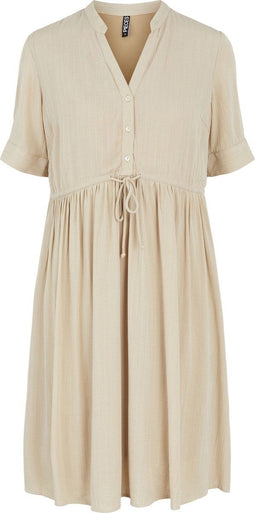 Pieces PCOTENA SS DRESS NOOS - Dames Jurk - Korte mouwen met koordje - Beige