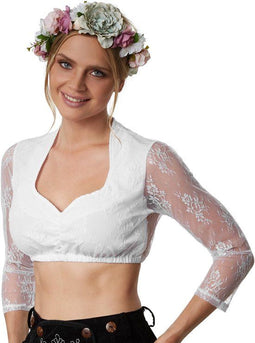 dressforfun Dirndlblouse Gretl - Dirndlblouse lange mouwen - Blikdicht voorste deel - Wit (XXL)