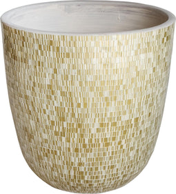 PTMD Chelsy Cream pot keramiek rond met glas deeltjes maat in cm: 50 x 50 x 50 - Creme