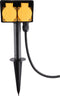 Q-Link Stekkerdoos Buiten - Dubbele Stekkerdoos op Spie - Tuincontactdoos met Klepjes - Tuinpaal - Randaarde - 3 meter kabel - H05RRF - 3500W - 3 x 1.5 mm² - zwart
