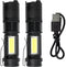 Benson Set van 2 oplaadbare zaklampen - 3W LED + COB zijlicht - USB-C - 100 lm - 26x26x100 mm - ABS materiaal