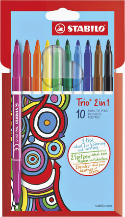 STABILO Trio 2 in 1 - Viltstift En Fineliner In Een - Met Dunne en Dikke Punt - Etui Met 10 Kleuren