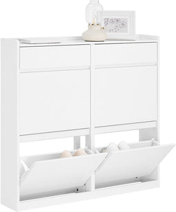 SoBuy FSR169-W - Schoenenkast met 4 kleppen - Opbergkast voor hal - Wit - 98x95x19cm