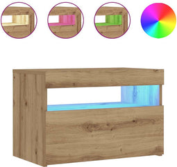 vidaXL - Nachtkastje - met - LED - 60x35x40 - cm - bewerkt - hout - artisanaal - eiken