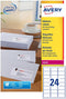 Avery L7159, Adresetiketten, Laser, Ultragrip, wit, 100 vellen, 24 per vel, 63,5 x 33,9 mm