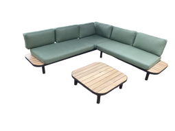 Eurofleur aanbieding - Moa cornerset zwart/acacia incl. royal stone green kussens