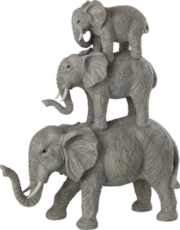 J-Line figuur Olifanten Op Rug - polyresin - grijs