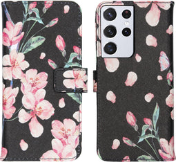 iMoshion Hoesje Geschikt voor Samsung Galaxy S21 Ultra Hoesje Met Pasjeshouder - iMoshion Design Softcase Bookcase - Meerkleurig / Blossom Watercolor Black