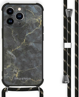 iMoshion Hoesje Geschikt voor iPhone 13 Pro Hoesje Met Koord - iMoshion Design Hoesje met Koord - Zwart / Black Marble