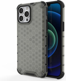Lunso - Honinggraat Armor Backcover hoes - Geschikt voor iPhone 13 Pro Max - Zwart