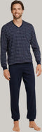 Schiesser Heren Pyjama - Lange broek - V Hals - Donkerblauw