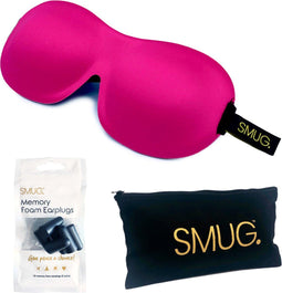 SMUG 3D Slaapmasker met Zwarte Oordopjes en Opbergzakje - 100% Verduisterend - Ergonomisch Oogmasker - Fel Roze