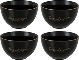 J-Line kom 'Départ Joyeux' - porselein - zwart/goud - small - 4 stuks