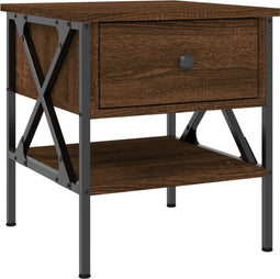 vidaXL - Nachtkastje - 40x42x45 - cm - bewerkt - hout - bruin - eikenkleur