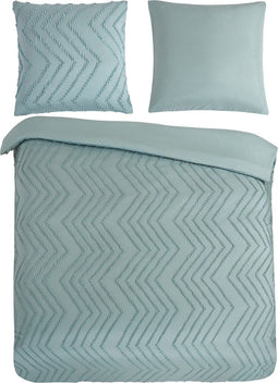 Pure Dekbedovertrek "luxe zizag biezen/ borduursels" - Groen - (140x200/220 cm) - Microfiber