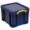 Really Useful Box - Box opbergdoos 35 liter, donkerblauw met gele handvaten