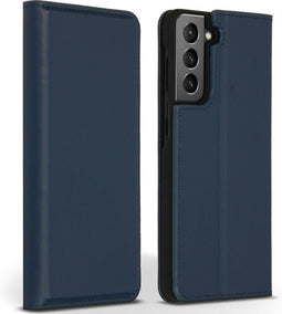 Accezz Samsung Galaxy S21 - Book Case - Echt Nappa leer met pasjeshouder - Donkerblauw