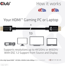 Club3D CAC-1371 - HDMI-kabel - 10K UHD 8K UHD 1.00 m Zwart