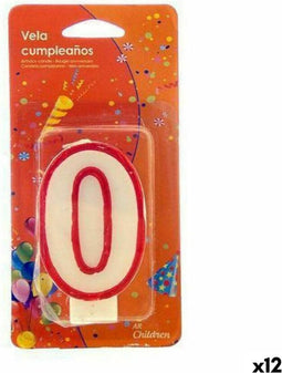 Kaars Rood Wit Verjaardag Cijfer 0 (12 Stuks)