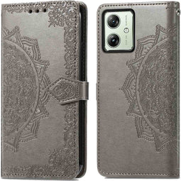 iMoshion Hoesje Geschikt voor Motorola Moto G54 Hoesje Met Pasjeshouder - iMoshion Mandala Bookcase - Grijs