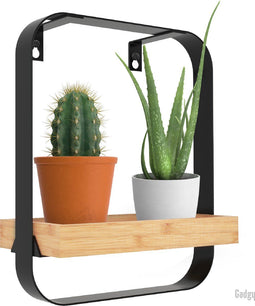 Gadgy Wandplank Metaal Hout Zwart - Wandrek - Wandbox - Wanddecoratie Industrieel - Muurdecoratie - 29x24CM