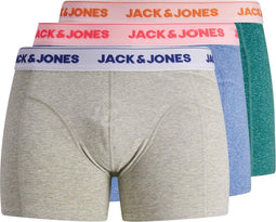JACK&JONES JACSUPER TWIST TRUNKS - Boxershorts 3-Pack Effen Gemeleerd - Grijs Licht Blauw Groen (3-pack)