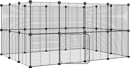 vidaXL - Huisdierenkooi - met - deur - 28 - panelen - 35x35 - cm - staal - zwart