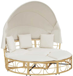 vidaXL - Loungebed - voor - buiten - met - luifel - en - kussens - poly - rattan