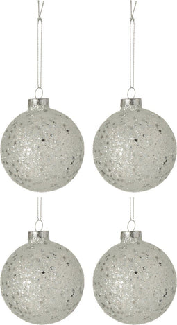J-Line kerstbal Sterretjes - glas - zilver - medium - doos van 4