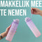 Hup Motivatie Drinkfles - Waterfles 1 Liter - Tijdmarkering en Drinktuit - Paars/Roze