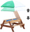 AXI Nick Zand & Water Picknicktafel in Bruin - Met in hoogte verstelbare Parasol in Groen/Wit - Multifunctionele Picknick tafel van FSC hout - Picknick tafel voor kinderen van hout