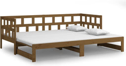 vidaXL - Slaapbank - uitschuifbaar - grenenhout - honingbruin - 2x(90x200) - cm