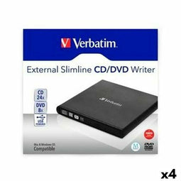 Verbatim SLIMLINE - CD/DVD Lezer - USB 2.0 - Zwart (4 stuks)